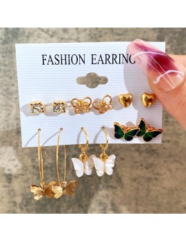 set 6 boucles papillon vert doré or femme élégance oreille tahiti bijoux fenua shopping
