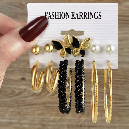 set 6 boucles papillon black or doré femme élégance tahiti fenua shopping