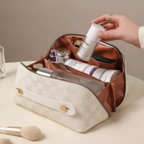 trousse de toilette large damier beauté cosmetic bag rangement