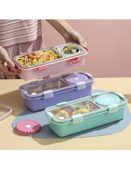 lunch box isotherme long rectangle color pot de sauce, couverts, repas dejeuner tahiti fenua shopping