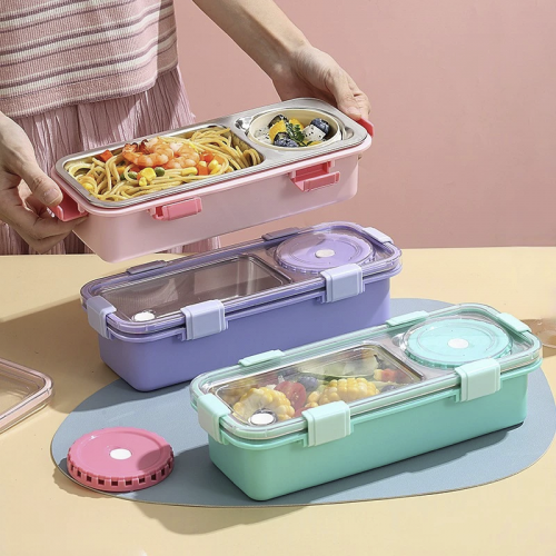lunch box isotherme long rectangle color pot de sauce, couverts, repas dejeuner tahiti fenua shopping