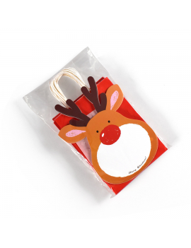 sachet cadeau Noel DIY 21cm relief red rouge gift bag renne santa pere noel christmas tahiti fenua shopping