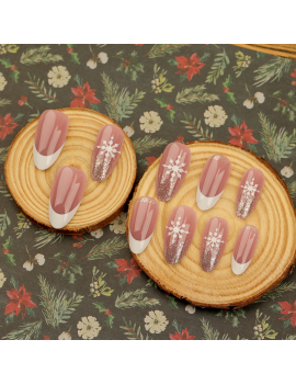 set 24 faux ongles french flocon fake nails christmas snow tahiti fenua shopping