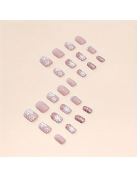 set 24 faux ongles flocon pink glitters fake nails christmas snow tahiti fenua shopping