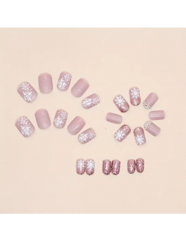 set 24 faux ongles flocon pink glitters fake nails christmas snow tahiti fenua shopping