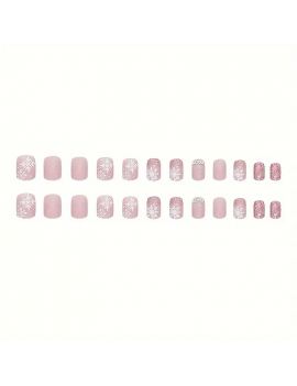 set 24 faux ongles flocon pink glitters fake nails christmas snow tahiti fenua shopping