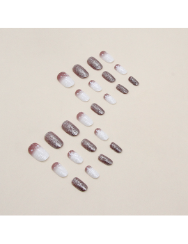 set 24 faux ongles flocon brown glitters fake nails christmas snow tahiti fenua shopping