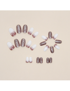 set 24 faux ongles flocon brown glitters fake nails christmas snow tahiti fenua shopping