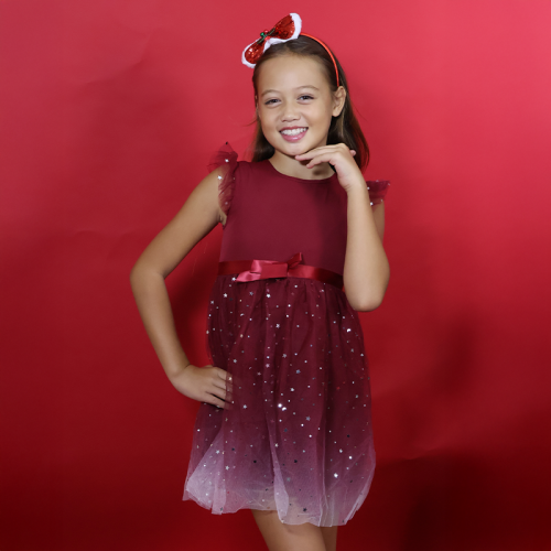robe noel rouge tulle girl dress christmas sparkle paillettes tahiti fenua shopping