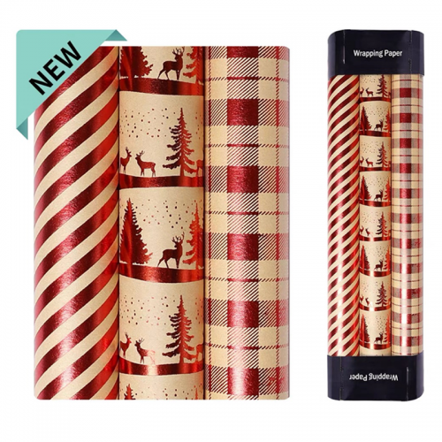 set 3 rouleaux papier cadeau Noel red 3m gift paper christmas tahiti fenua shopping