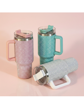 tumbler strass 1200ml color bleu rose blanc pink blue white paillettes boisson vaisselle isotherme tahiti fenua shopping