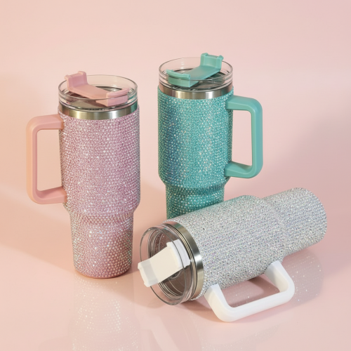 tumbler strass 1200ml color bleu rose blanc pink blue white paillettes boisson vaisselle isotherme tahiti fenua shopping
