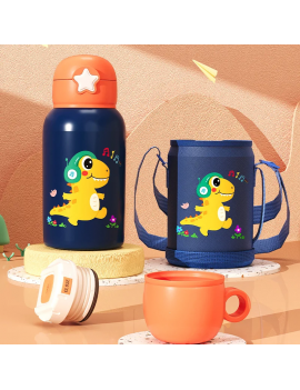 gourde isotherme kids 500ml bouteille acier inoxydable pochette dinosaure licorne enfant tahiti fenua shopping