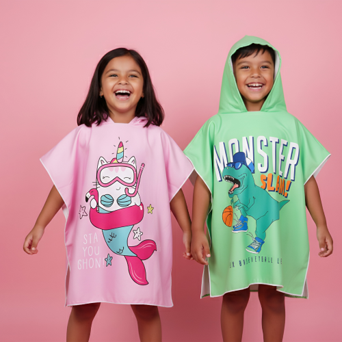 poncho plage serviette doux plage mer piscine accessoire capuche tenue enfant kids dino licorne tahiti fenua shopping