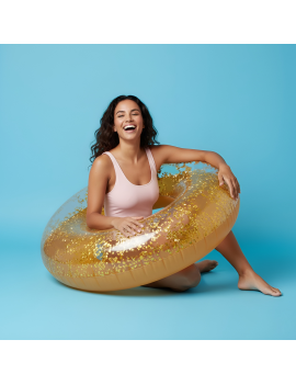 bouée anneau glitters paillette dorée gold plage soleil mer piscine chaleur été sun sable tahiti fenua shopping