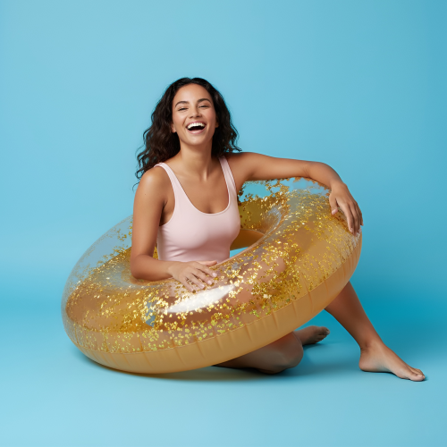 bouée anneau glitters paillette dorée gold plage soleil mer piscine chaleur été sun sable tahiti fenua shopping