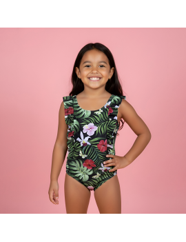 maillot green tropic été chaleur plage piscine kids se baigner fille fleurie tahiti fenua shopping