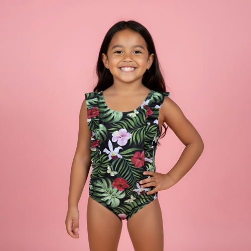 maillot green tropic été chaleur plage piscine kids se baigner fille fleurie tahiti fenua shopping
