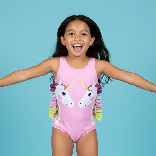 maillot pink unicorn rose licorne swimwear plage beach enfant kids tahiti fenua shopping