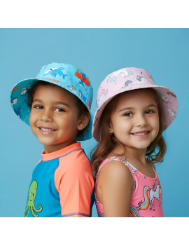 chapeau plage kids enfant hat beach swim accessoire fun requin blue licorne unicorn tahiti fenua shopping