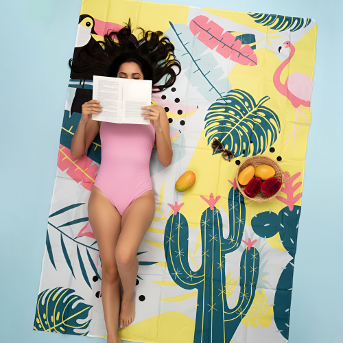 serviette couverture pic-nique plage tropical cactus sable fenua shopping