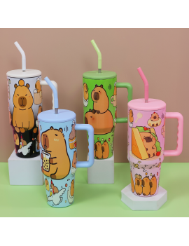 tumbler 700ml capybara poignee isotherme acier inoxydable castor kawaii boisson vaisselle tahiti fenua shopping