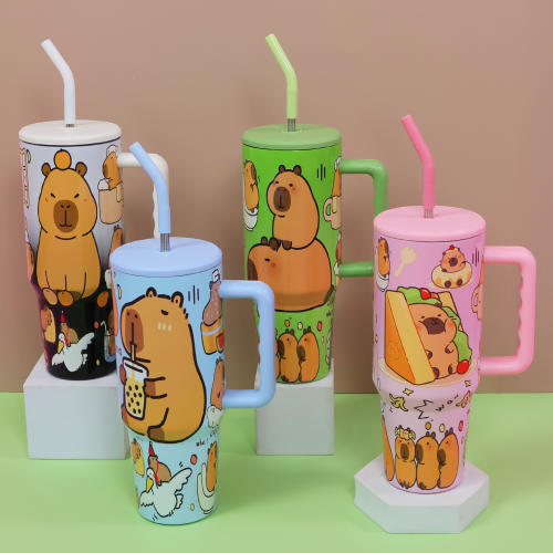 tumbler 700ml capybara poignee isotherme acier inoxydable castor kawaii boisson vaisselle tahiti fenua shopping
