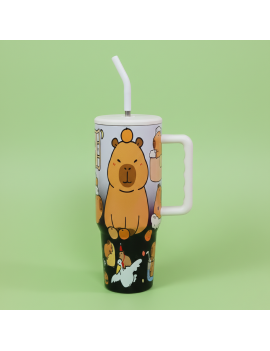 tumbler 700ml capybara poignee isotherme acier inoxydable castor kawaii boisson vaisselle tahiti fenua shopping
