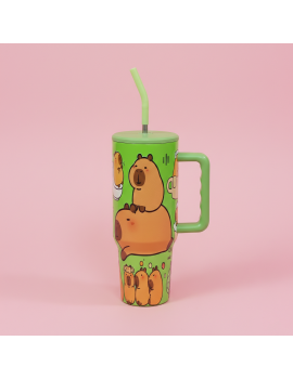 tumbler 700ml capybara poignee isotherme acier inoxydable castor kawaii boisson vaisselle tahiti fenua shopping