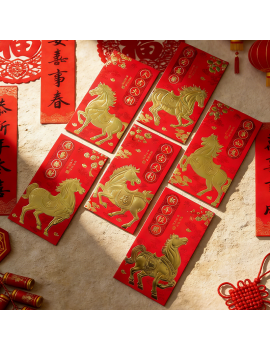 set 6 enveloppes rouge cheval horse gold chinese new year red tahiti fenua shopping
