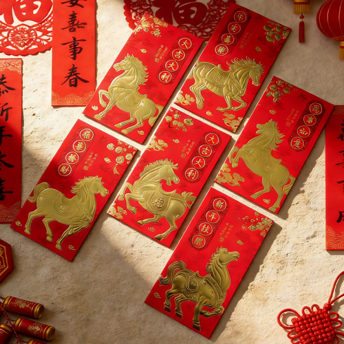 set 6 enveloppes rouge cheval horse gold chinese new year red tahiti fenua shopping