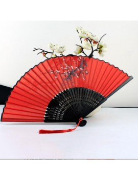 eventail red black chinois asiatique mini ventilateur pliable soie pliant rouge doré tahiti fenua shopping
