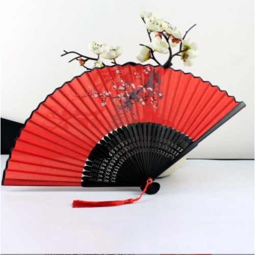 eventail red black chinois asiatique mini ventilateur pliable soie pliant rouge doré tahiti fenua shopping