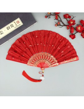 eventail red gold chinois asiatique mini ventilateur pliable soie pliant rouge doré tahiti fenua shopping
