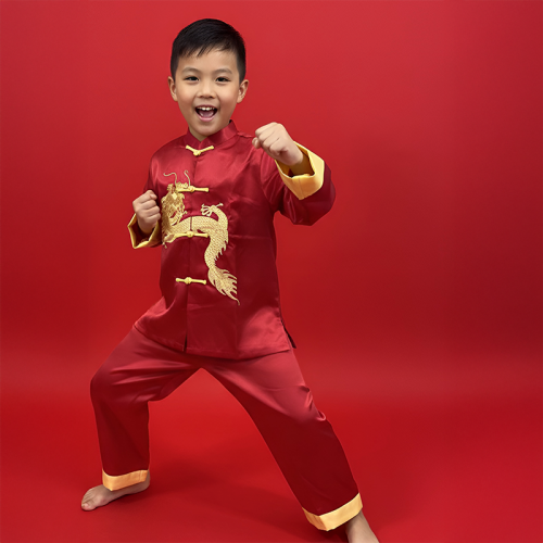 top + pantalon satine nouvel an chinois dragon enfant kids chinese new year rouge habillement dress tahiti fenua shopping