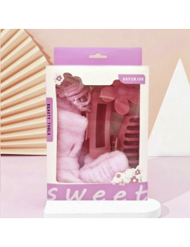 set 6 accessoires cheveux + poignets éponges beaute rose mauve pink violet purple beauty tahiti fenua shopping