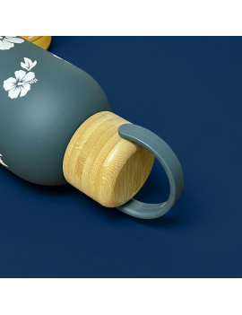 bouteille 750ml rubber hibiscus wood bois isotherme acier inoxydable flower tropical vaisselle gourde tahiti fenua shopping