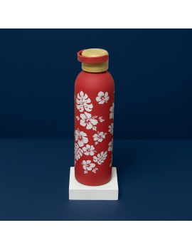bouteille 750ml rubber hibiscus wood bois isotherme acier inoxydable flower tropical vaisselle gourde tahiti fenua shopping