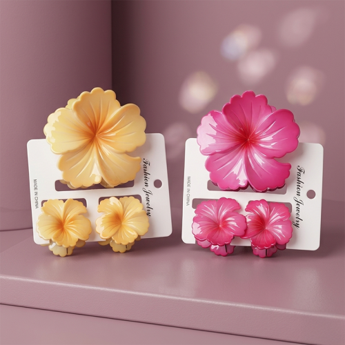 set 3 barrettes tropical flower hibiscus fleur accessoires beaute cheveux tahiti fenua shopping