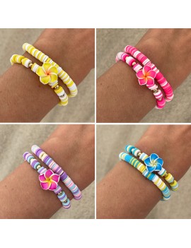 set 2 bracelets tropical flower fleur hibiscus accessoire main tahiti fenua shopping
