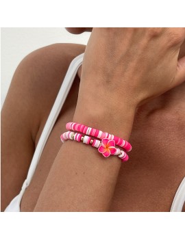 set 2 bracelets tropical flower fleur hibiscus accessoire main tahiti fenua shopping