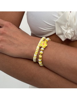 set 2 bracelets tropical flower fleur hibiscus accessoire main tahiti fenua shopping