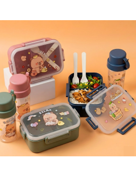 set lunch + gourde capybara rose vert bleu marron gouter pour les enfants fenua shopping tahiti