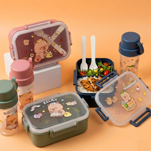 set lunch + gourde capybara rose vert bleu marron gouter pour les enfants fenua shopping tahiti