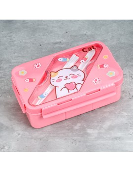 lunch box + couverts cat kawaii 21.8cm boite repas dejeuner enfant vaisselle tahiti fenua shopping