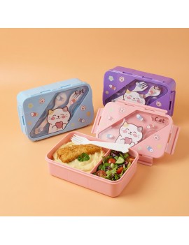 lunch box + couverts cat kawaii 21.8cm boite repas dejeuner enfant vaisselle tahiti fenua shopping