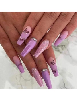 set faux ongles longs purple butterfly nails manucure papillon mauve violet purple accessoire beaute main tahiti fenua shopping