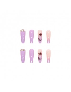 set faux ongles longs purple butterfly nails manucure papillon mauve violet purple accessoire beaute main tahiti fenua shopping