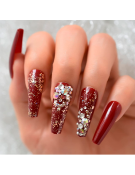 set 24 faux ongles longs red strass nails manucure accessoire beaute tahiti fenua shopping