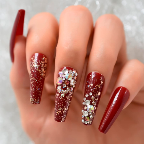 set 24 faux ongles longs red strass nails manucure accessoire beaute tahiti fenua shopping